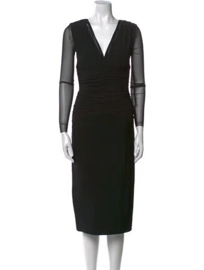 Pre-owned Herve Leger V-neck Midi Length Dress In Black