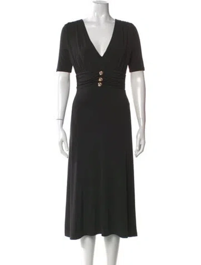 Pre-owned Herve Leger V-neck Midi Length Dress In Black