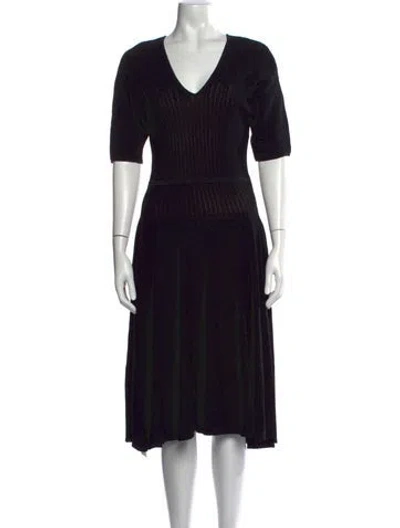 Pre-owned Herve Leger V-neck Midi Length Dress In Black