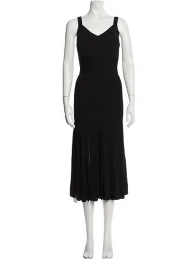 Pre-owned Herve Leger V-neck Midi Length Dress In Black