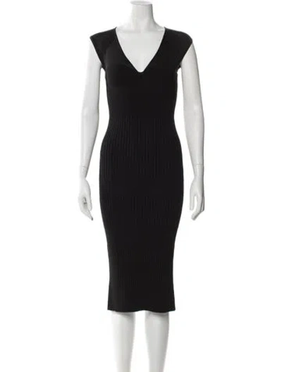 Pre-owned Herve Leger V-neck Midi Length Dress In Black
