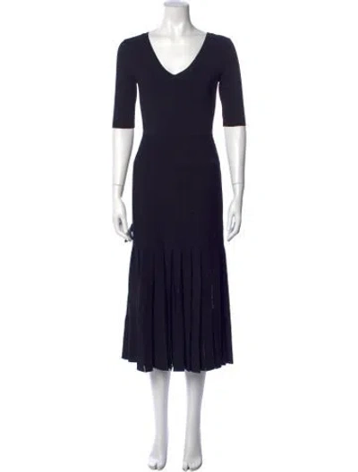 Pre-owned Herve Leger V-neck Midi Length Dress In Black
