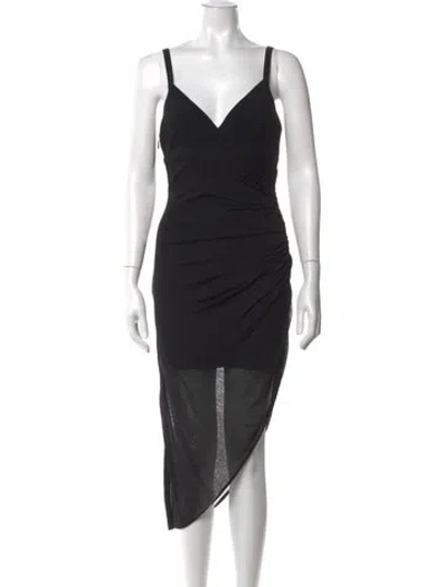 Pre-owned Herve Leger V-neck Midi Length Dress In Black