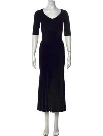 Pre-owned Herve Leger V-neck Midi Length Dress In Black