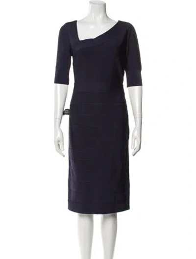 Pre-owned Herve Leger V-neck Midi Length Dress In Blue