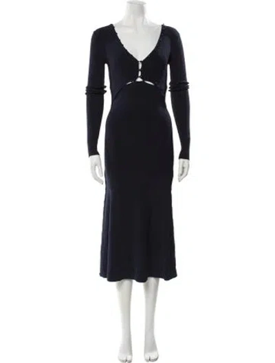 Pre-owned Herve Leger V-neck Midi Length Dress In Blue