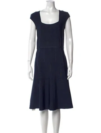 Pre-owned Herve Leger V-neck Midi Length Dress In Blue