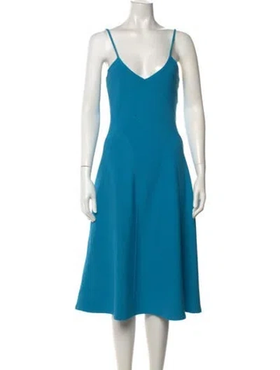 Pre-owned Herve Leger V-neck Midi Length Dress In Blue