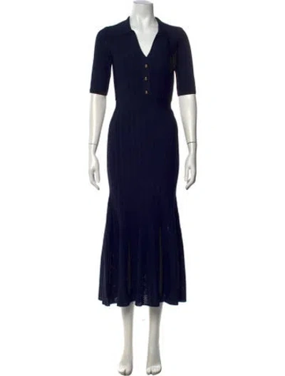 Pre-owned Herve Leger V-neck Midi Length Dress In Blue