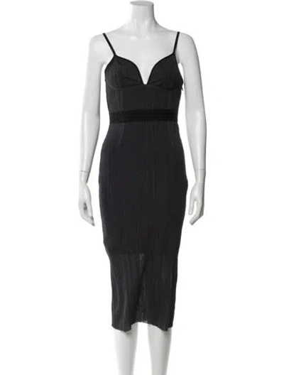 Pre-owned Herve Leger V-neck Midi Length Dress In Gray