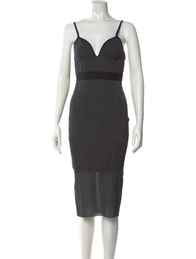 Pre-owned Herve Leger V-neck Midi Length Dress In Gray