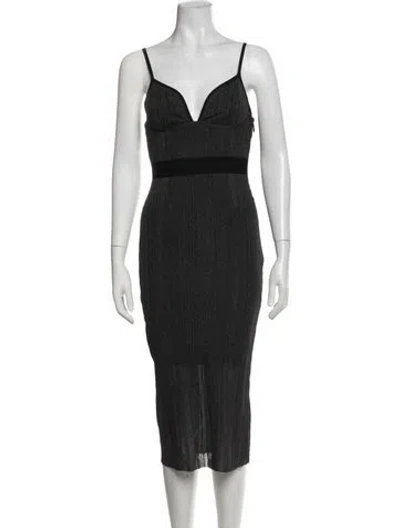 Pre-owned Herve Leger V-neck Midi Length Dress In Grey/metallic