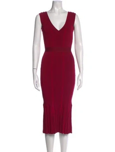 Pre-owned Herve Leger V-neck Midi Length Dress In Pink