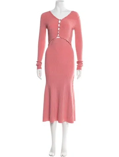 Pre-owned Herve Leger V-neck Midi Length Dress In Pink