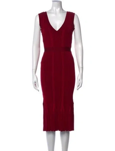Pre-owned Herve Leger V-neck Midi Length Dress In Pink