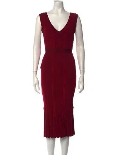 Pre-owned Herve Leger V-neck Midi Length Dress In Pink