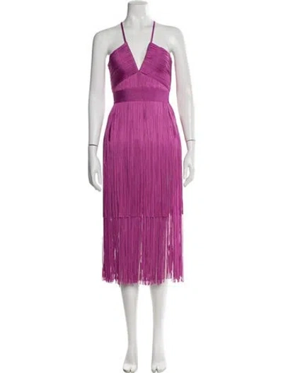 Pre-owned Herve Leger V-neck Midi Length Dress In Purple
