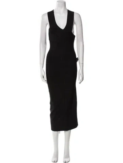 Pre-owned Herve Leger V-neck Midi Length Dress W/ Tags In Black