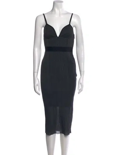 Pre-owned Herve Leger V-neck Midi Length Dress W/ Tags In Gray