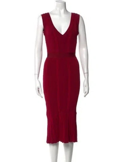 Pre-owned Herve Leger V-neck Midi Length Dress W/ Tags In Pink