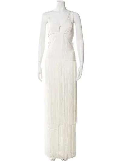 Pre-owned Herve Leger V-neck Midi Length Dress In White