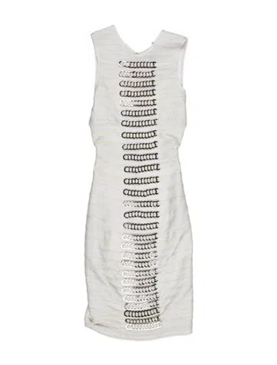 Pre-owned Herve Leger V-neck Midi Length Dress In White