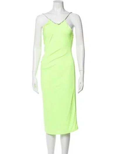 Pre-owned Herve Leger V-neck Midi Length Dress In Yellow