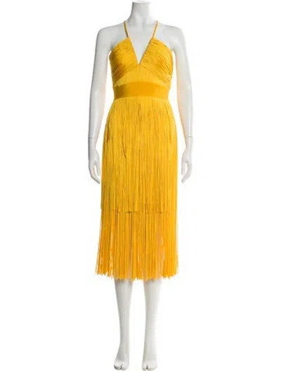 Pre-owned Herve Leger V-neck Midi Length Dress In Yellow