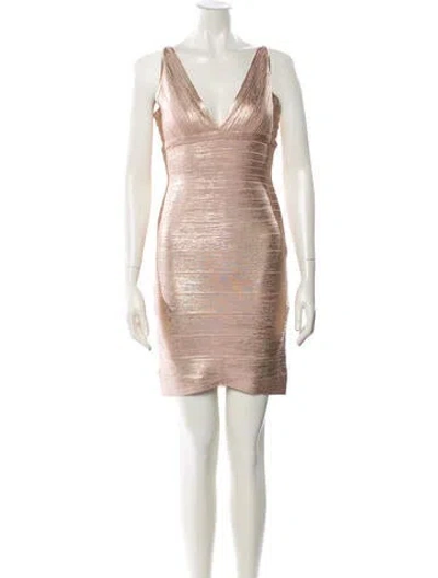 Pre-owned Herve Leger V-neck Mini Dress