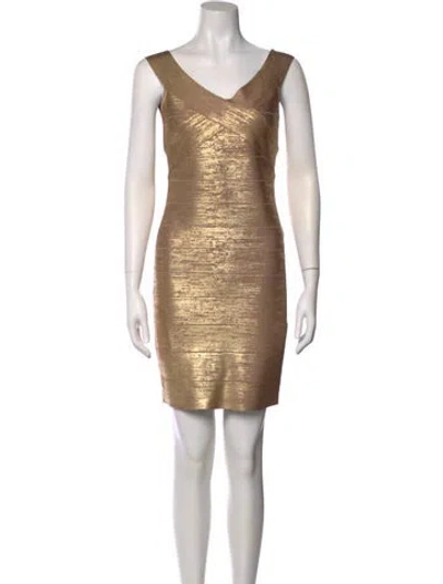 Pre-owned Herve Leger V-neck Mini Dress