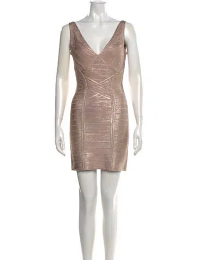 Pre-owned Herve Leger V-neck Mini Dress