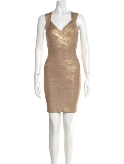 Pre-owned Herve Leger V-neck Mini Dress