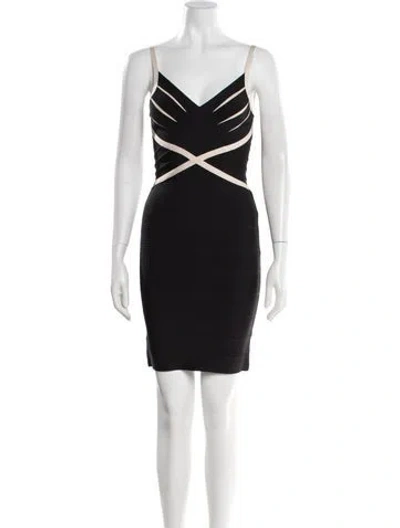 Pre-owned Herve Leger V-neck Mini Dress