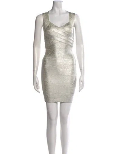 Pre-owned Herve Leger V-neck Mini Dress