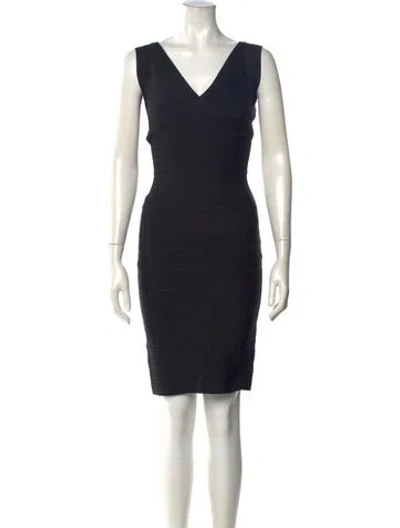 Pre-owned Herve Leger V-neck Mini Dress In Black