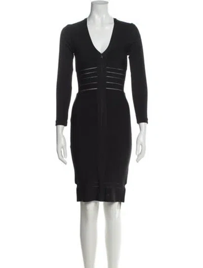 Pre-owned Herve Leger V-neck Mini Dress In Black