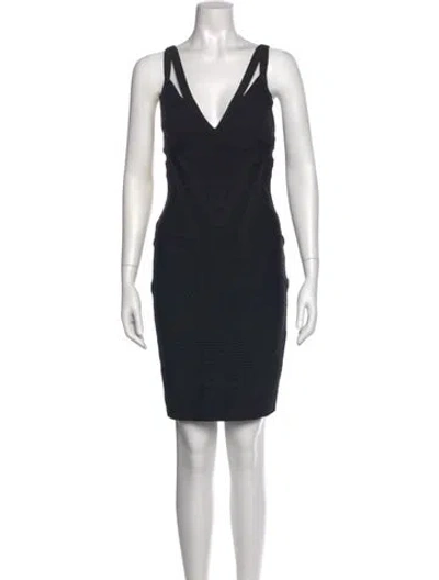 Pre-owned Herve Leger V-neck Mini Dress In Black