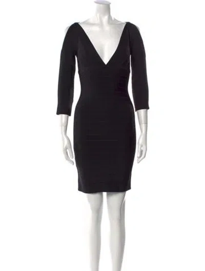 Pre-owned Herve Leger V-neck Mini Dress In Black