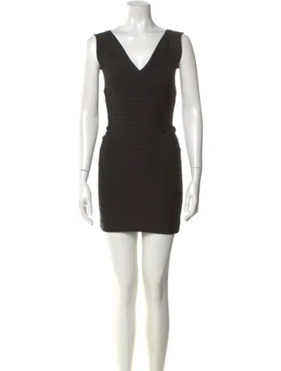Pre-owned Herve Leger V-neck Mini Dress In Black