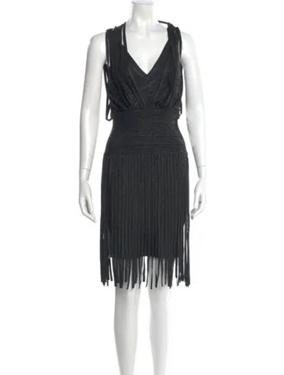 Pre-owned Herve Leger V-neck Mini Dress In Black