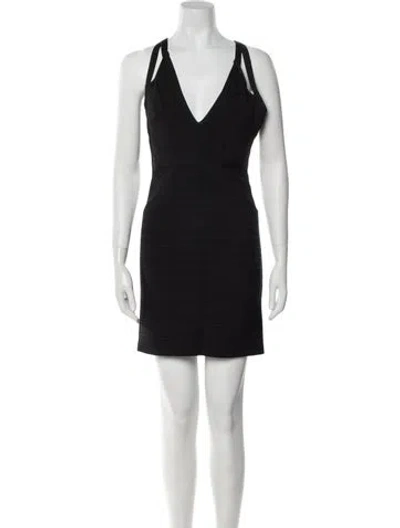 Pre-owned Herve Leger V-neck Mini Dress In Black