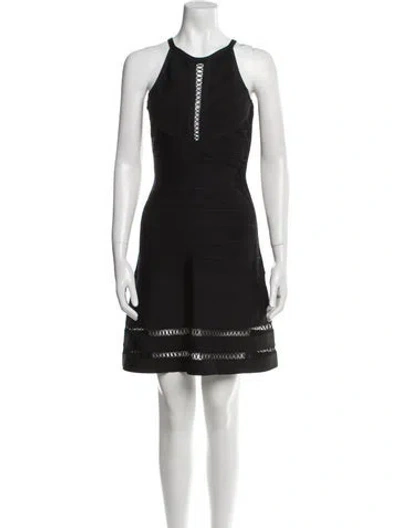 Pre-owned Herve Leger V-neck Mini Dress In Black