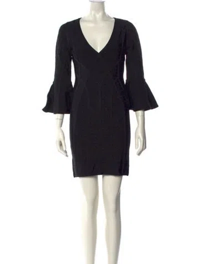 Pre-owned Herve Leger V-neck Mini Dress In Black