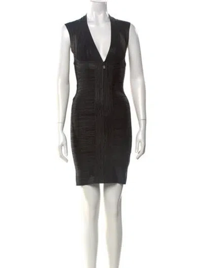 Pre-owned Herve Leger V-neck Mini Dress In Black