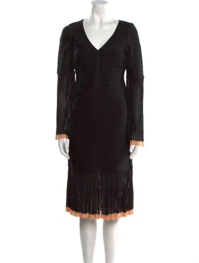 Pre-owned Herve Leger V-neck Mini Dress In Black