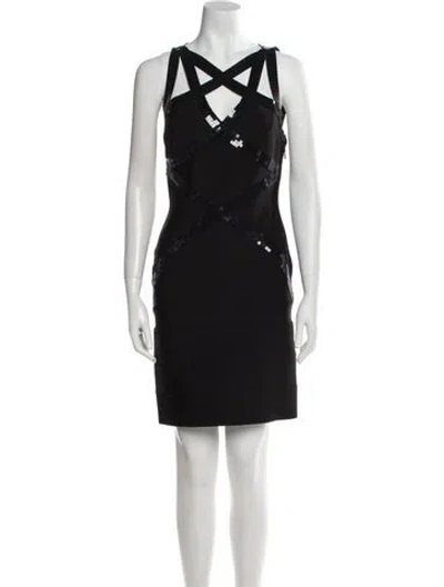 Pre-owned Herve Leger V-neck Mini Dress In Black