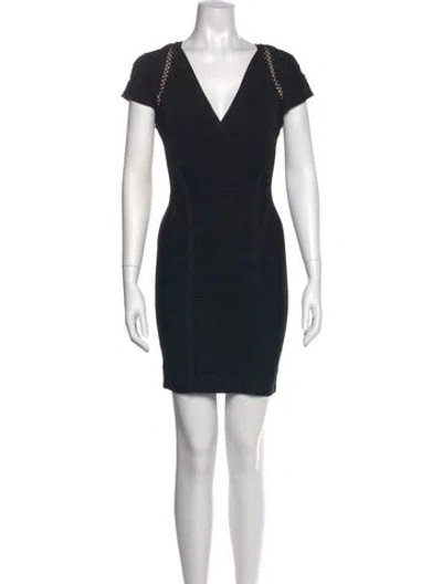Pre-owned Herve Leger V-neck Mini Dress In Black