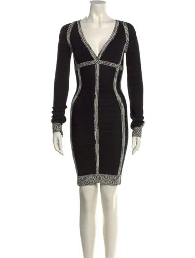 Pre-owned Herve Leger V-neck Mini Dress In Black