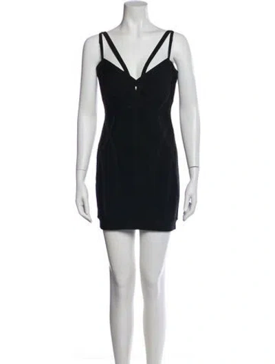 Pre-owned Herve Leger V-neck Mini Dress In Black