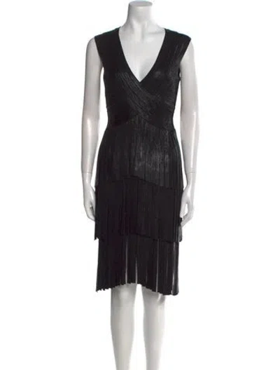 Pre-owned Herve Leger V-neck Mini Dress In Black